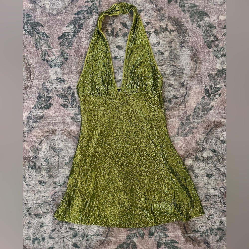Green Sequin Halter Dress